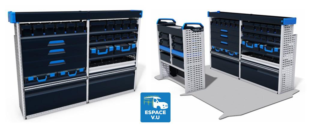 Aménagement de véhicule utilitaire avec le système de rangement « GLOBELYST 4 », équipement de fourgon et fourgonnette par Espace V.U Sarl station Sortimo by Gruau à Bordeaux en Gironde 33, Charente 16, Charente-Maritime 17, Dordogne 24 et Lot-et-Garonne 47.