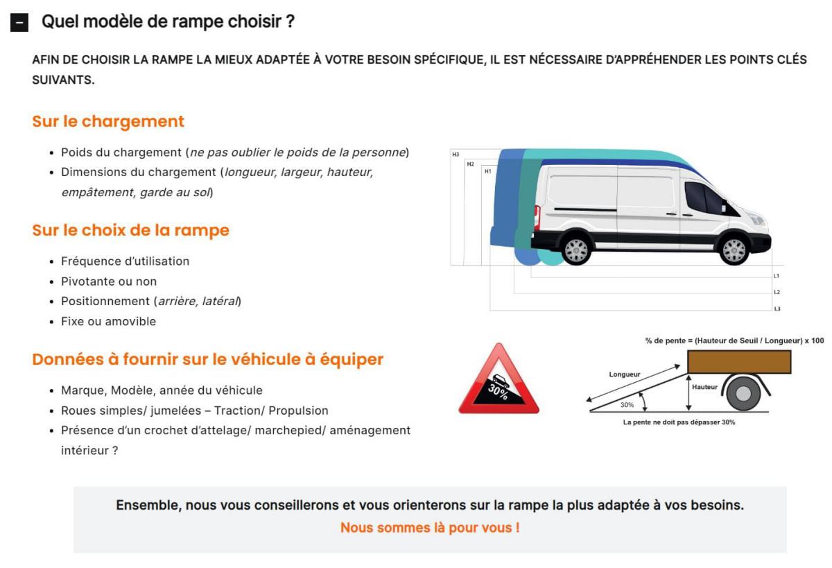 Comment choisr le modèle de rampe de chargement pour véhicule utilitaire professionnel par Espace V.U Sarl.