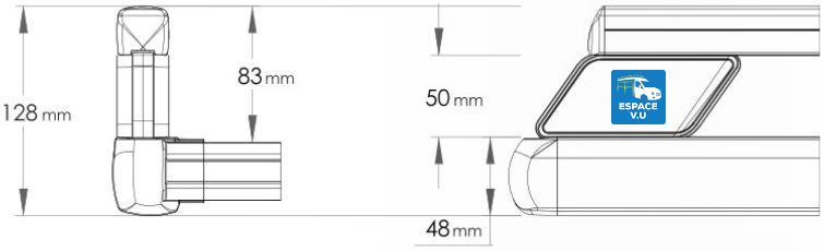 Dimensions de la galerie en aluminium anodisé et acier inoxydable avec un profilé latéral ajouré série 2 pour l'aménagement et l'équipement de véhicule utilitaire des artisans et fourgon et fourgonnettes des entreprises par Espace V.U Sarl.