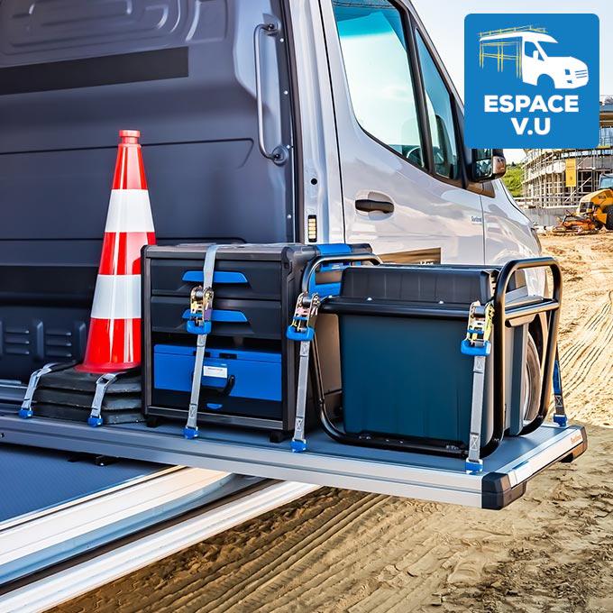 Plateau coulissant - plancher extractible pour véhicule utilitaire, équipement de fourgon, pick-up et break par Espace V.U Sarl station Sortimo by Gruau.