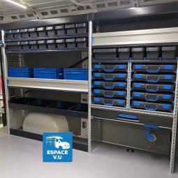 Aménagement intérieur métallique modulaire er galerie en aluminium pour le camion d'une entreprise climatisation et chauffage en Gironde et Nouvelle-Aquitaine.