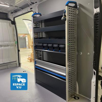 Aménagement intérieur métallique modulaire er galerie en aluminium pour le camion d'une entreprise climatisation et chauffage en Gironde et Nouvelle-Aquitaine.